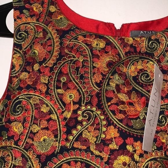 ATUN Girls Red & Navy Embroidered Dress With Tulle Overlay Size 13-14Y - Picture 7 of 9